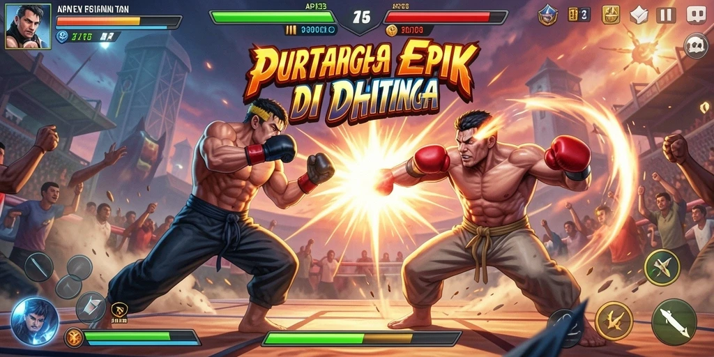 Tampilan gameplay pertarungan seru di API33 dengan karakter yang beragam.