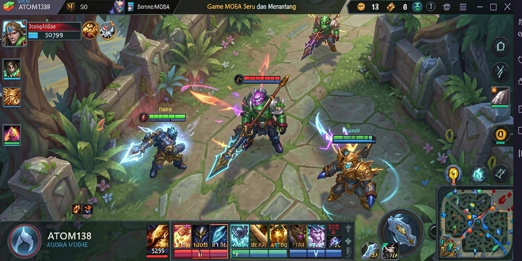 Screenshot gameplay ATOM138 dengan aksi seru dari pertempuran MOBA.