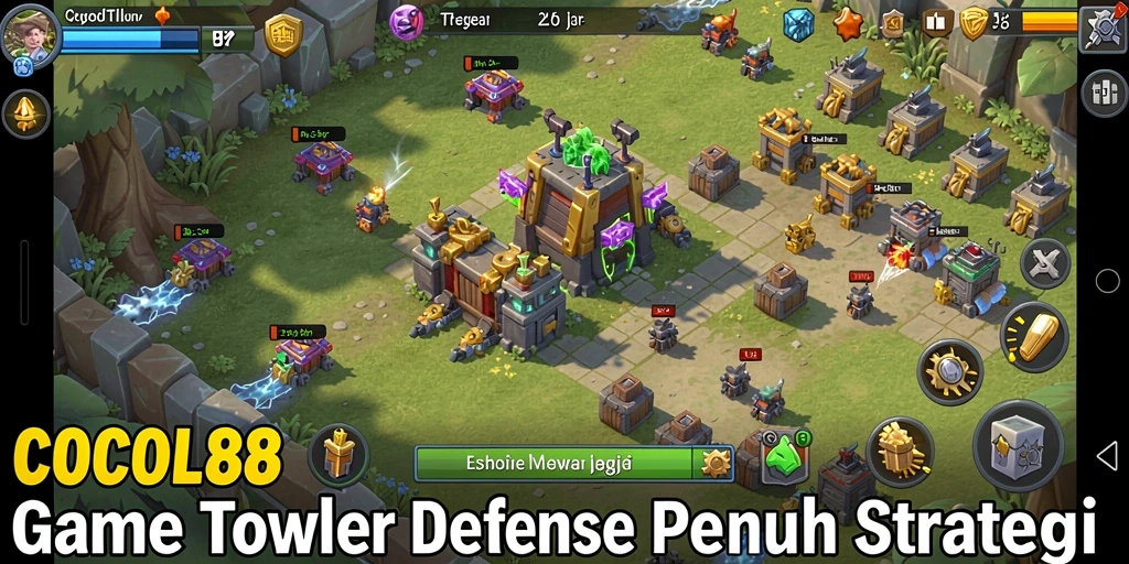 Tampilan gameplay menegangkan COCOL88 di dalam arena Tower Defense.