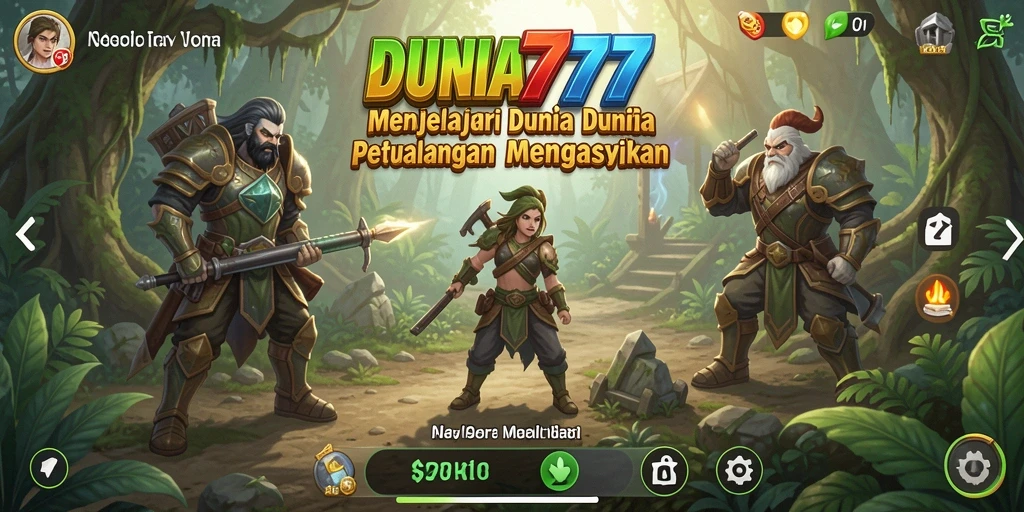 Screenshot utama DUNIA777 menampilkan aksi petualangan yang mendebarkan.