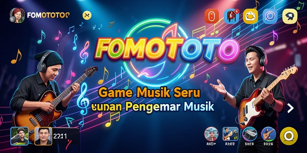 Tampilan gameplay seru di FOMOTOTO dengan berbagai lagu pilihan.