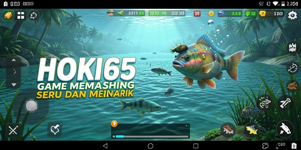 Screenshot gameplay HOKI65 menampilkan aksi memancing yang mendebarkan.