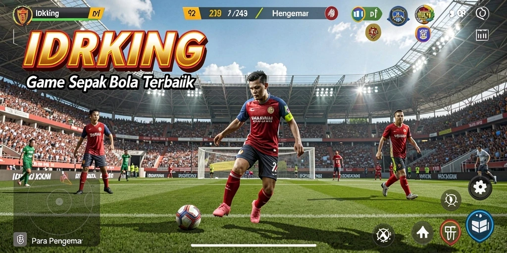 Tampilan gameplay menarik dan penuh aksi dalam permainan sepak bola.