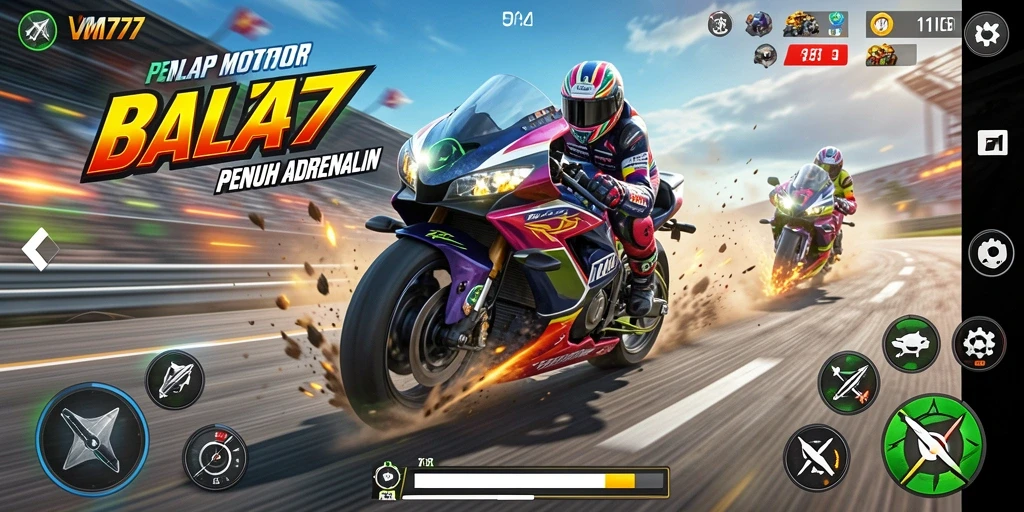 Screenshot menampilkan aksi balap motor yang mendebarkan dari gameplay VM777.