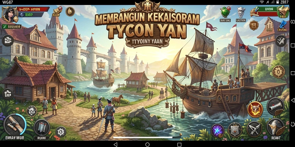 Screenshot gameplay WG87 menampilkan aksi membangun kekaisaran bisnis.